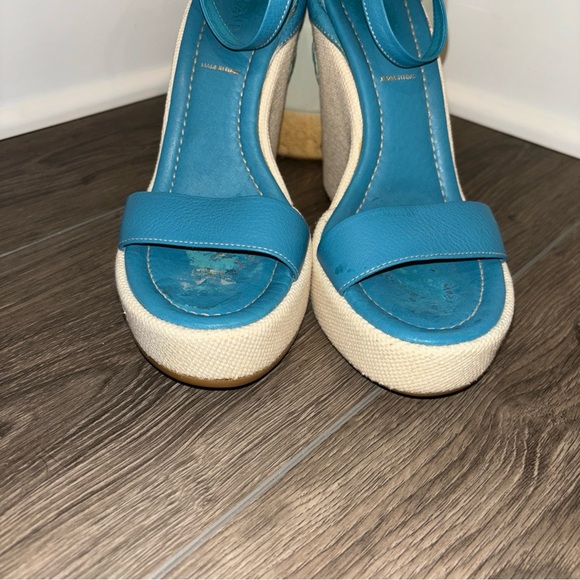 Prada Seahorse Wedge Platform Sandals Leather Green Blue - Picture 9 of 14